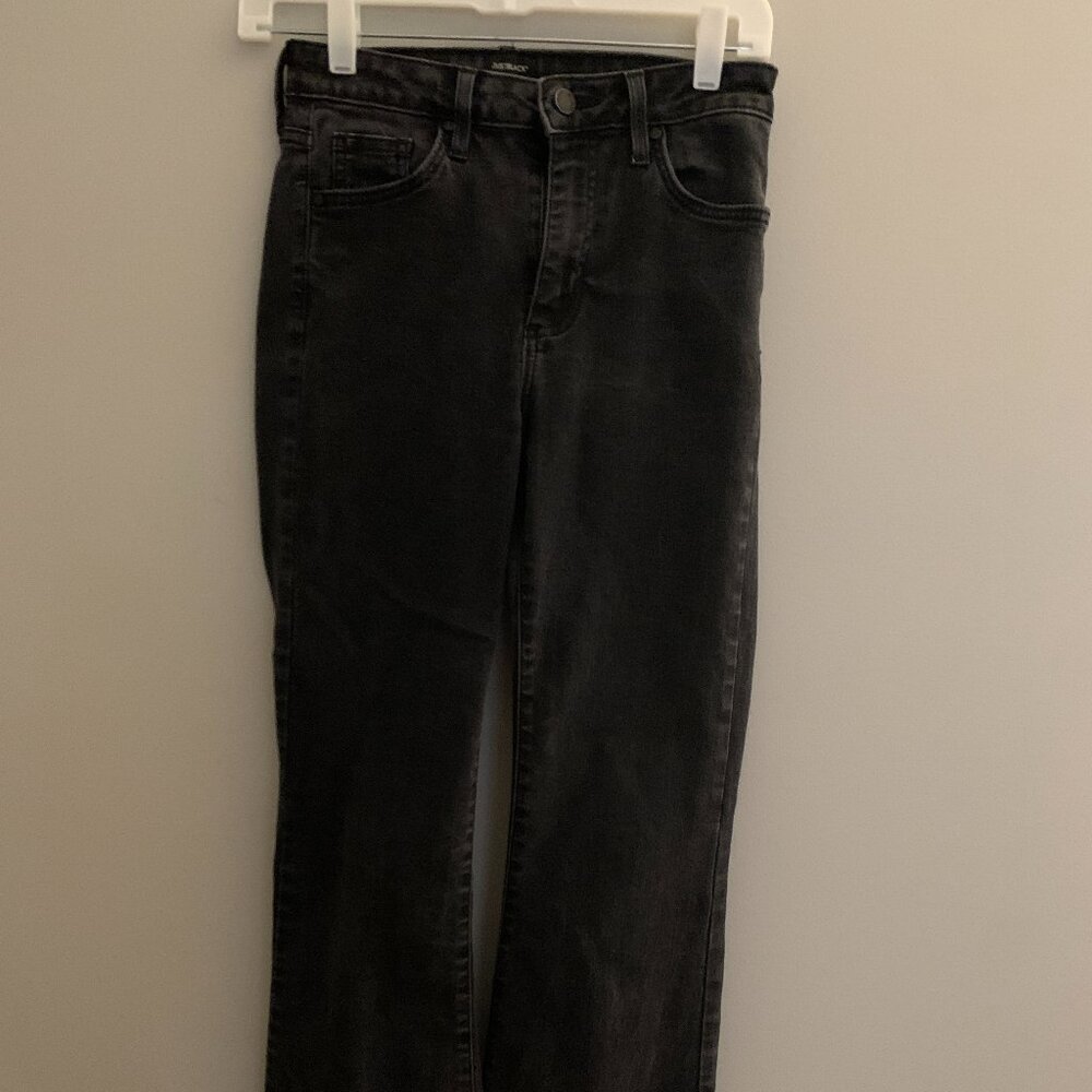 Just Black Denim Jeans Women 26 Black Straight Folded Rough Cut Hem Wide Leg